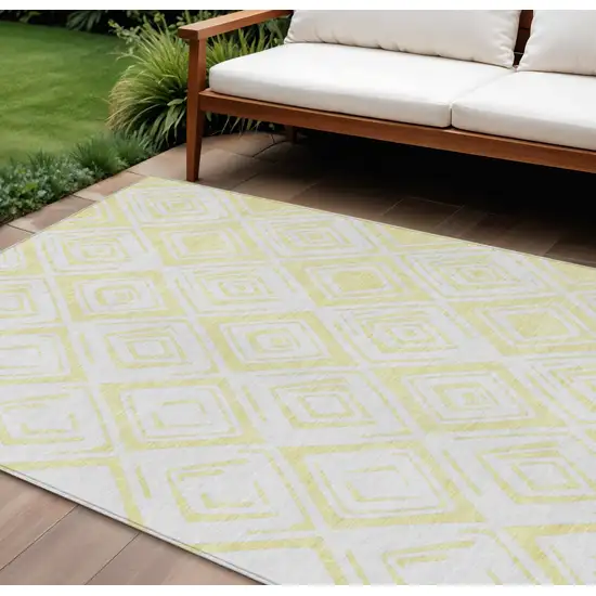 Yellow And Ivory Geometric Washable Indoor Outdoor Area Rug Photo 1