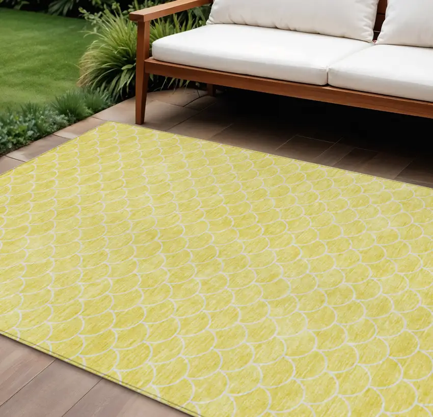 Yellow And Ivory Geometric Washable Indoor Outdoor Area Rug Photo 1