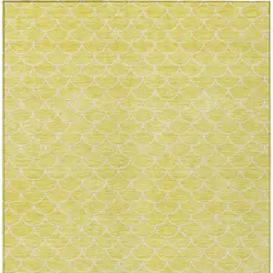 Photo of Yellow And Ivory Geometric Washable Indoor Outdoor Area Rug