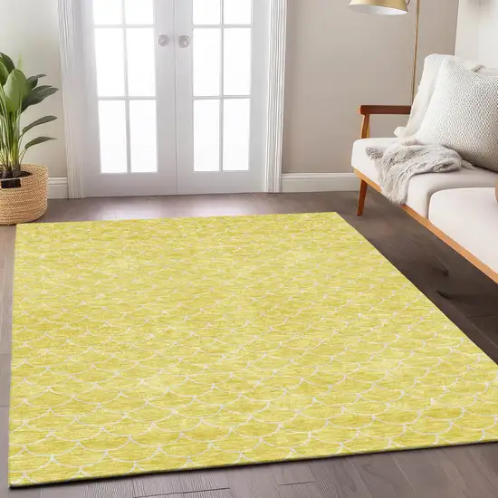 Yellow And Ivory Geometric Washable Indoor Outdoor Area Rug Photo 7