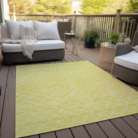 Yellow And Ivory Geometric Washable Indoor Outdoor Area Rug Photo 9