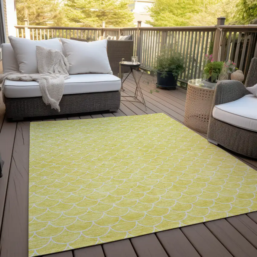 Yellow And Ivory Geometric Washable Indoor Outdoor Area Rug Photo 9