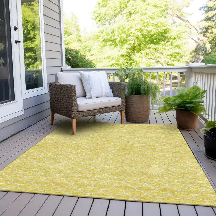 Yellow And Ivory Geometric Washable Indoor Outdoor Area Rug Photo 6
