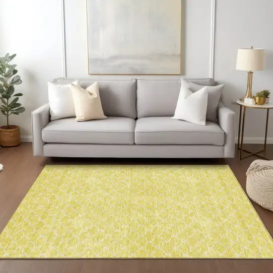 Yellow And Ivory Geometric Washable Indoor Outdoor Area Rug Photo 8