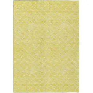 Photo of Yellow And Ivory Geometric Washable Indoor Outdoor Area Rug