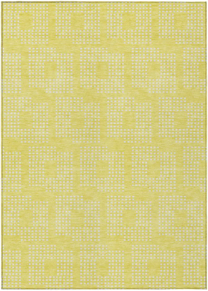 Yellow And Ivory Geometric Washable Indoor Outdoor Area Rug Photo 2