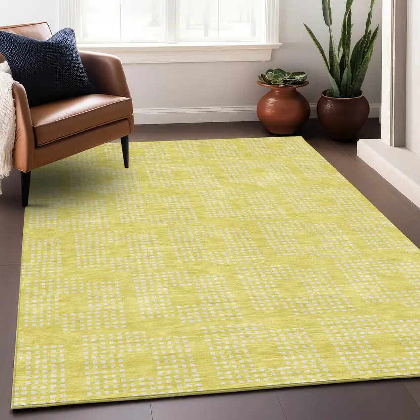 Yellow And Ivory Geometric Washable Indoor Outdoor Area Rug Photo 9
