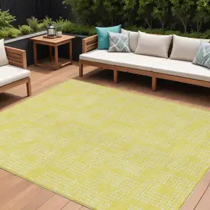 Photo of Yellow And Ivory Geometric Washable Indoor Outdoor Area Rug