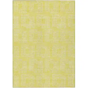 Photo of Yellow And Ivory Geometric Washable Indoor Outdoor Area Rug
