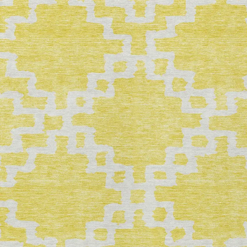 Yellow And Ivory Geometric Washable Indoor Outdoor Area Rug Photo 6