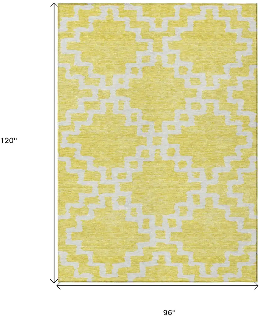 Yellow And Ivory Geometric Washable Indoor Outdoor Area Rug Photo 3