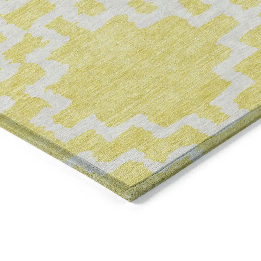 Yellow And Ivory Geometric Washable Indoor Outdoor Area Rug Photo 4