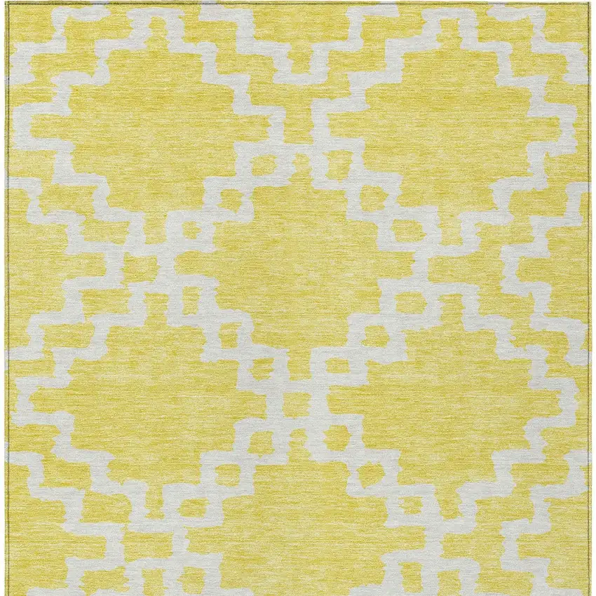 Yellow And Ivory Geometric Washable Indoor Outdoor Area Rug Photo 7
