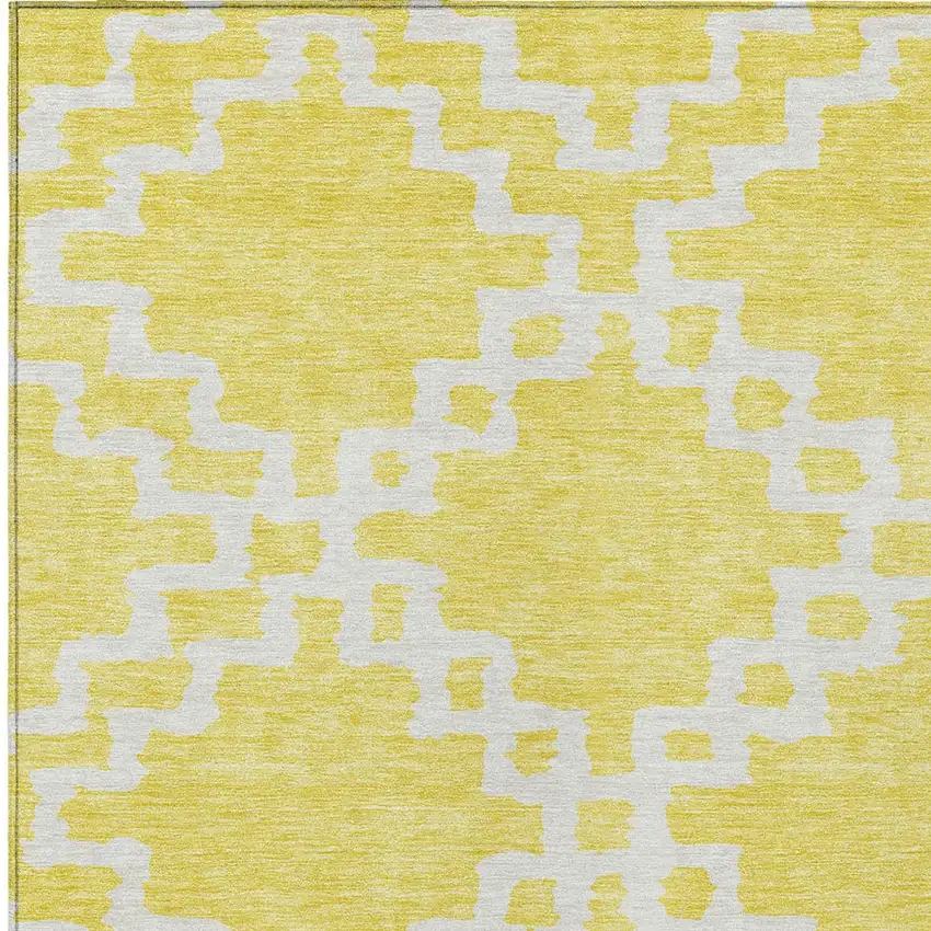 Yellow And Ivory Geometric Washable Indoor Outdoor Area Rug Photo 6