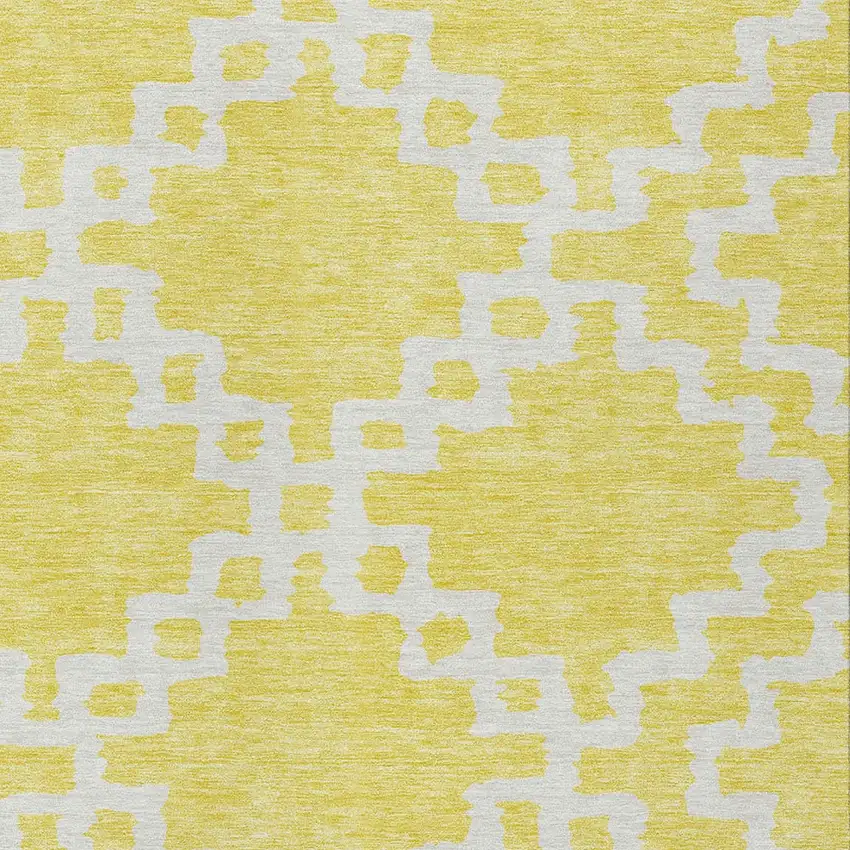 Yellow And Ivory Geometric Washable Indoor Outdoor Area Rug Photo 6
