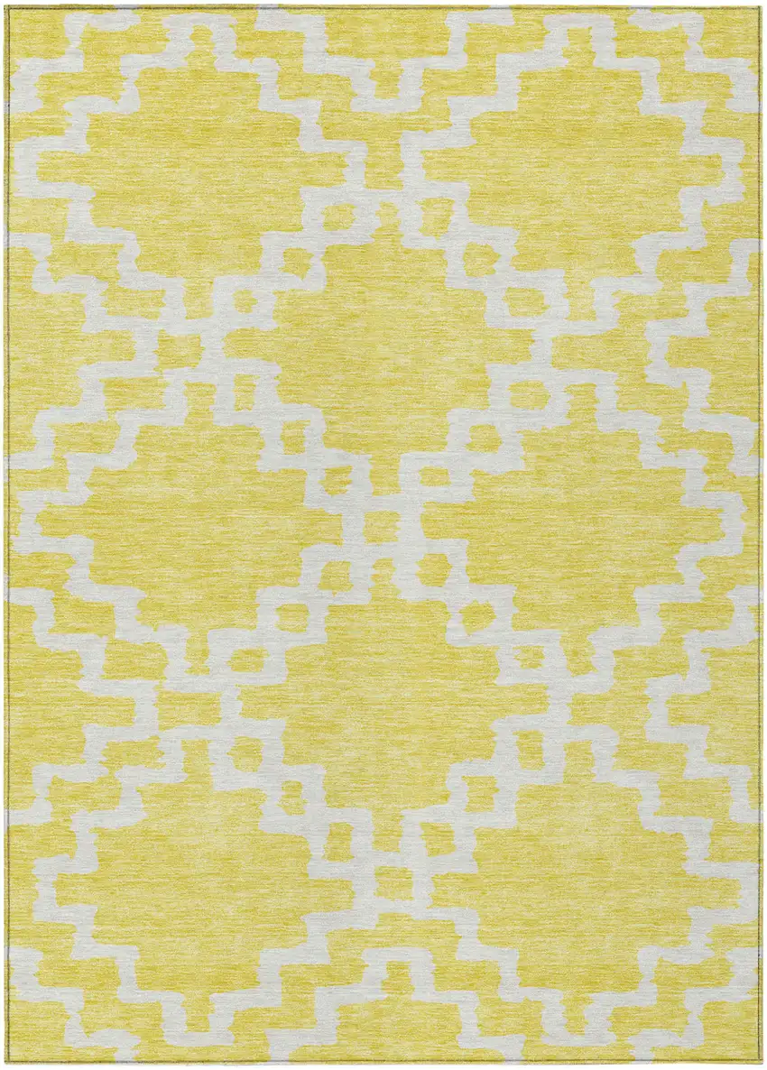 Yellow And Ivory Geometric Washable Indoor Outdoor Area Rug Photo 2