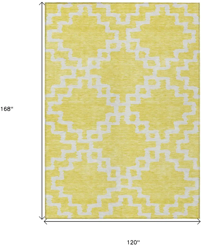 Yellow And Ivory Geometric Washable Indoor Outdoor Area Rug Photo 3