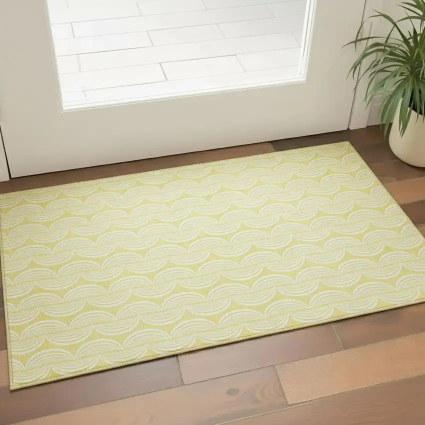 Yellow And Ivory Ogee Washable Area Rug With UV Protection Photo 2