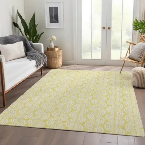 Yellow And Ivory Ogee Washable Area Rug With UV Protection Photo 5