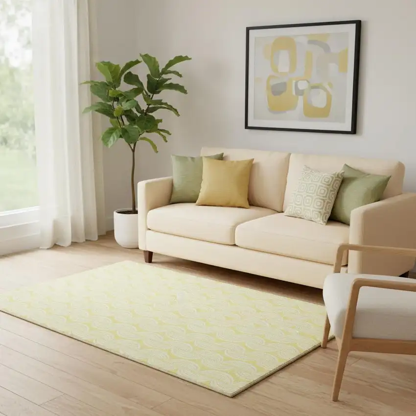 Yellow And Ivory Ogee Washable Area Rug With UV Protection Photo 1
