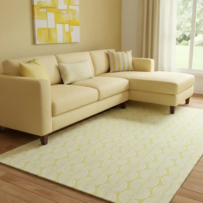Yellow And Ivory Ogee Washable Area Rug With UV Protection Photo 2