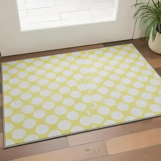 Yellow And Ivory Polka Dot Washable Area Rug With UV Protection Photo 2