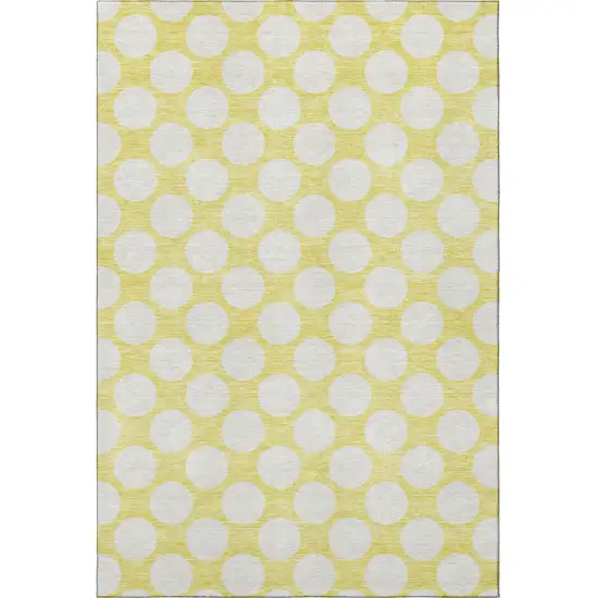 Yellow And Ivory Polka Dot Washable Area Rug With UV Protection Photo 4
