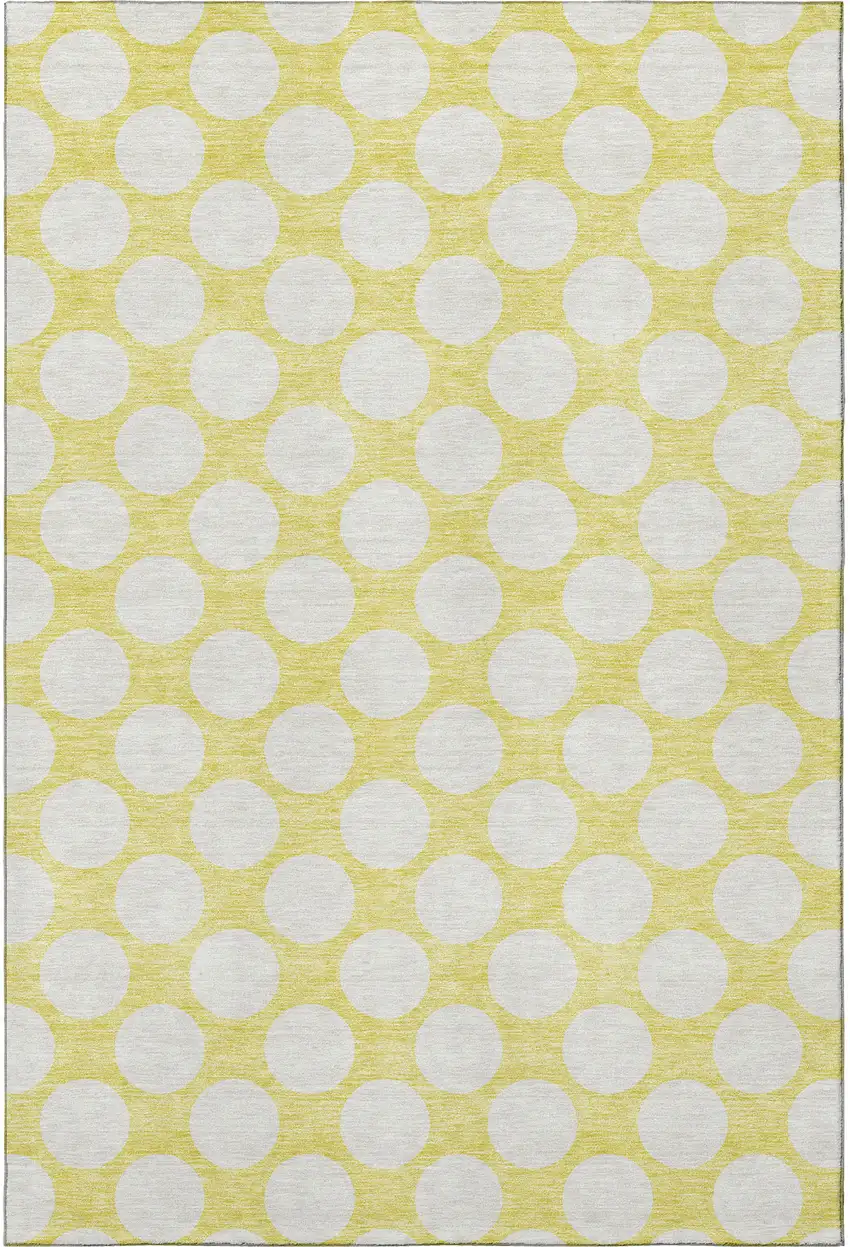 Yellow And Ivory Polka Dot Washable Area Rug With UV Protection Photo 4
