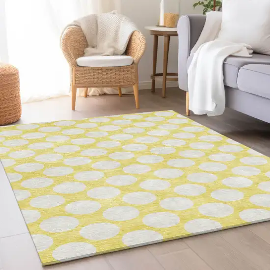 Yellow And Ivory Polka Dot Washable Area Rug With UV Protection Photo 5