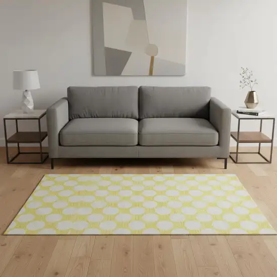 Yellow And Ivory Polka Dot Washable Area Rug With UV Protection Photo 2