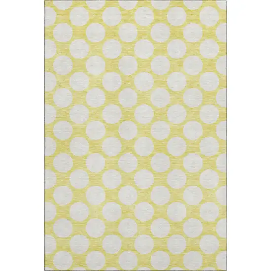 Yellow And Ivory Polka Dot Washable Area Rug With UV Protection Photo 1
