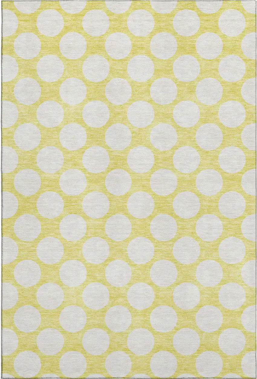 Yellow And Ivory Polka Dot Washable Area Rug With UV Protection Photo 1