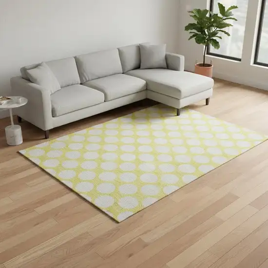Yellow And Ivory Polka Dot Washable Area Rug With UV Protection Photo 2