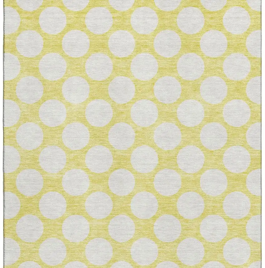 Yellow And Ivory Polka Dot Washable Area Rug With UV Protection Photo 4