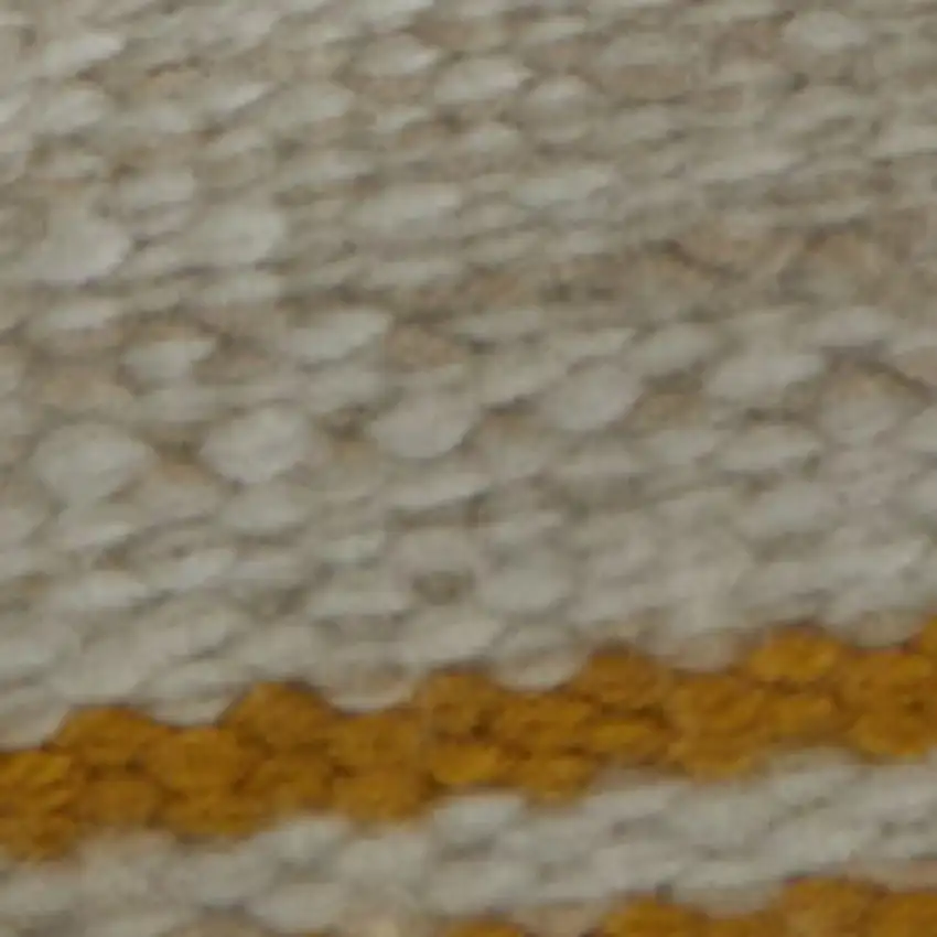 Yellow And Ivory Striped Dhurrie Hand Woven Stain Resistant Area Rug Photo 4