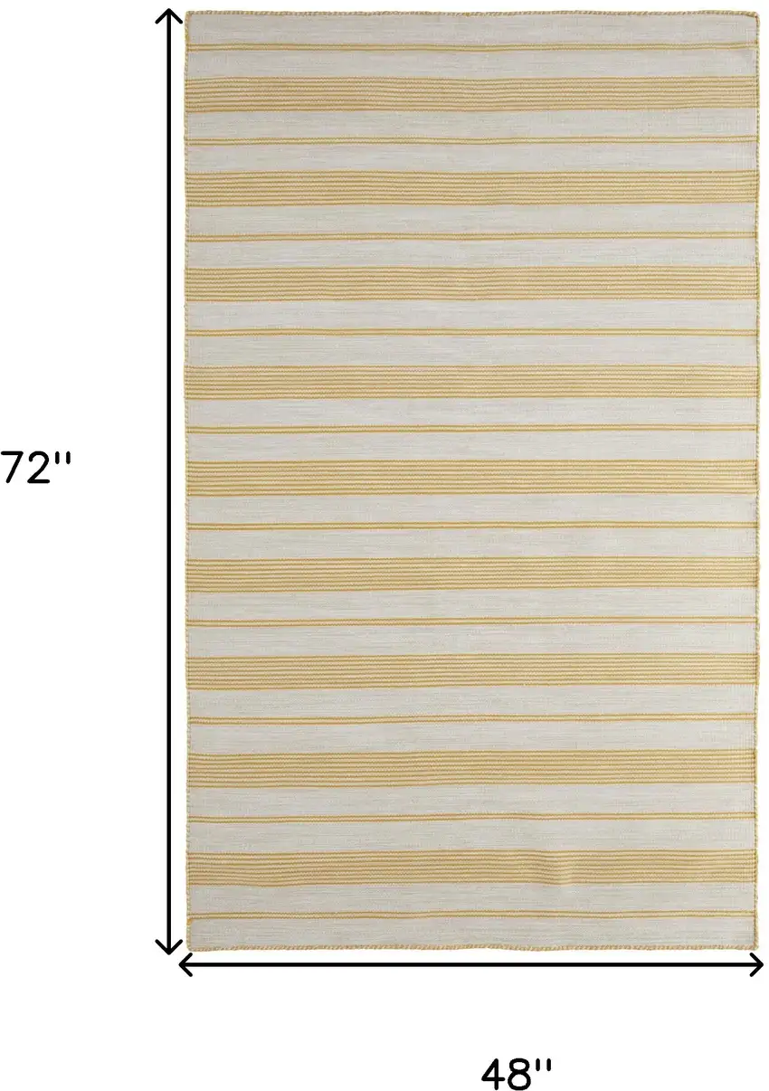 Yellow And Ivory Striped Dhurrie Hand Woven Stain Resistant Area Rug Photo 9