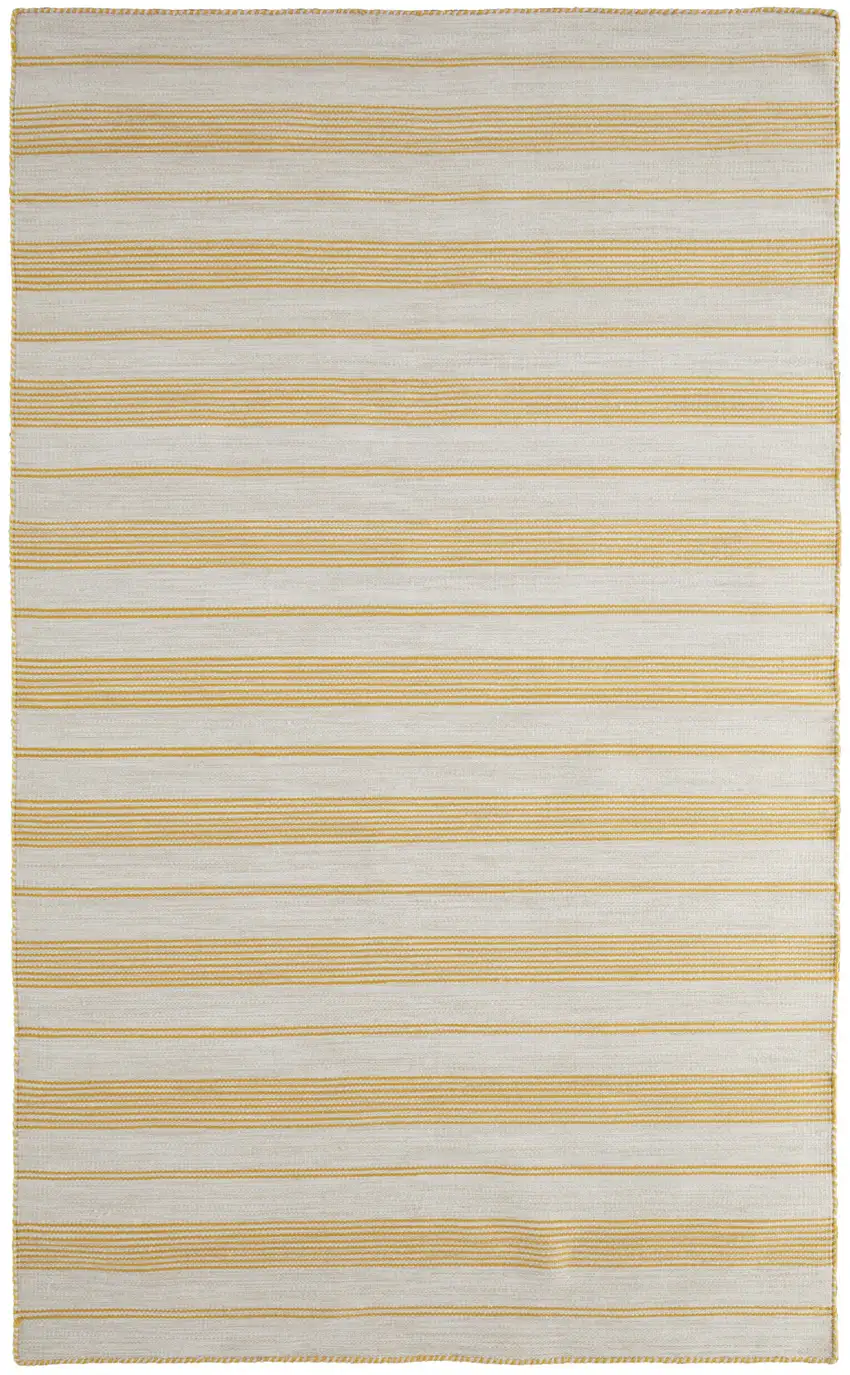 Yellow And Ivory Striped Dhurrie Hand Woven Stain Resistant Area Rug Photo 1