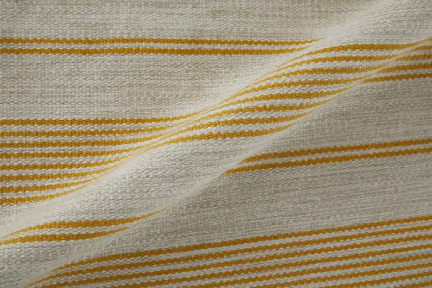Yellow And Ivory Striped Dhurrie Hand Woven Stain Resistant Area Rug Photo 3