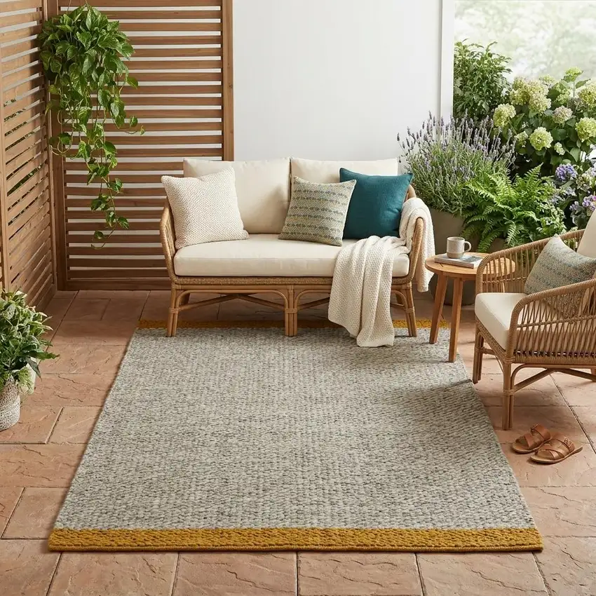 Yellow And Ivory Striped Dhurrie Hand Woven Stain Resistant Area Rug Photo 1