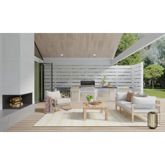 Yellow And Ivory Striped Dhurrie Hand Woven Stain Resistant Area Rug Photo 5