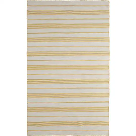 Yellow And Ivory Striped Dhurrie Hand Woven Stain Resistant Area Rug Photo 8