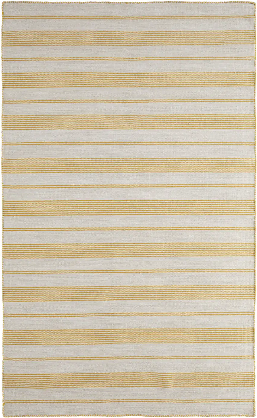 Yellow And Ivory Striped Dhurrie Hand Woven Stain Resistant Area Rug Photo 8