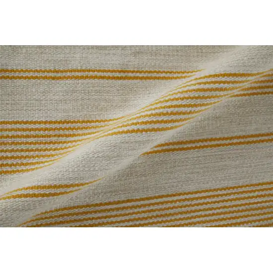 Yellow And Ivory Striped Dhurrie Hand Woven Stain Resistant Area Rug Photo 3