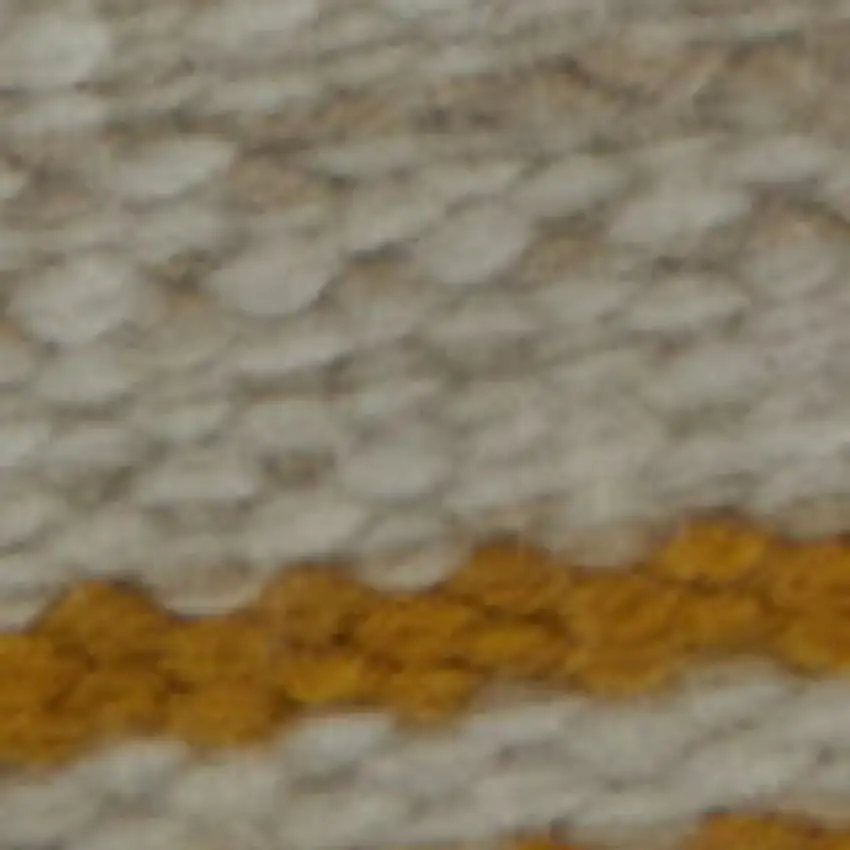 Yellow And Ivory Striped Dhurrie Hand Woven Stain Resistant Area Rug Photo 2