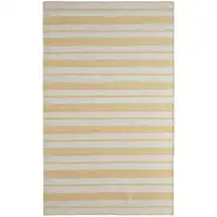Photo of Yellow And Ivory Striped Dhurrie Hand Woven Stain Resistant Area Rug