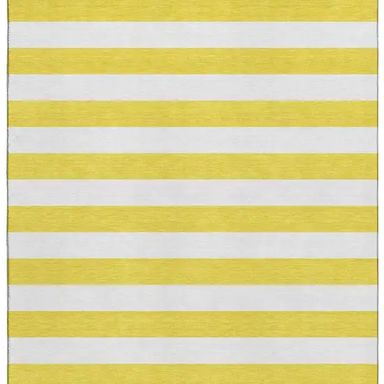 Yellow And Ivory Striped Washable Area Rug With UV Protection Photo 3