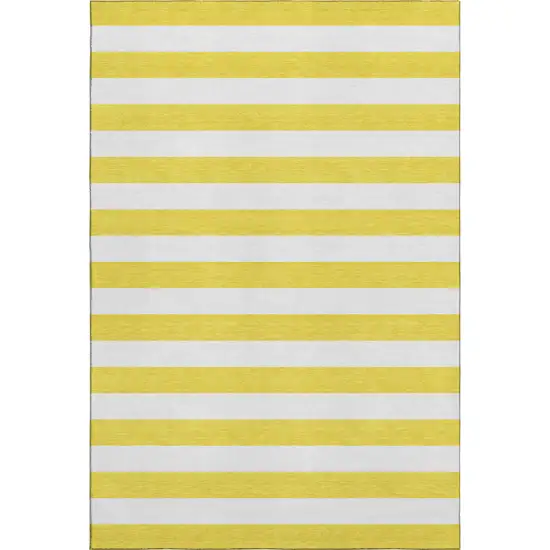 Yellow And Ivory Striped Washable Area Rug With UV Protection Photo 1