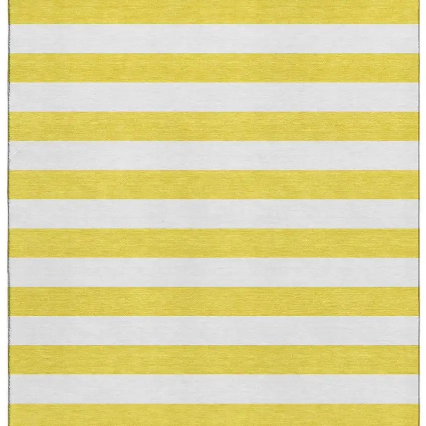 Yellow And Ivory Striped Washable Area Rug With UV Protection Photo 4