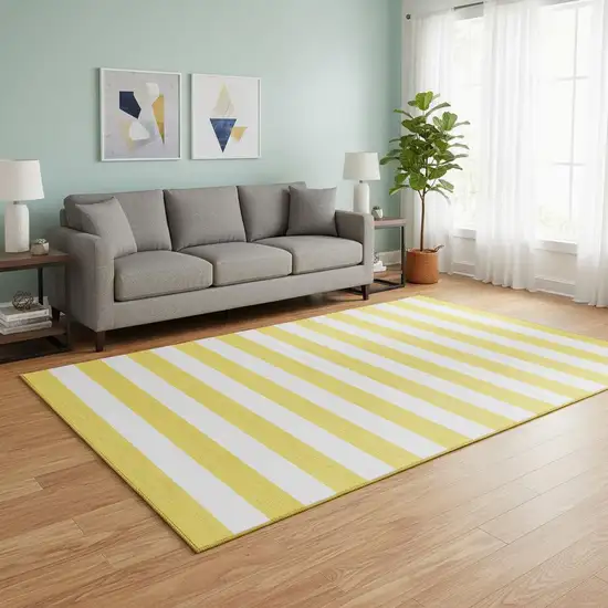 Yellow And Ivory Striped Washable Area Rug With UV Protection Photo 2