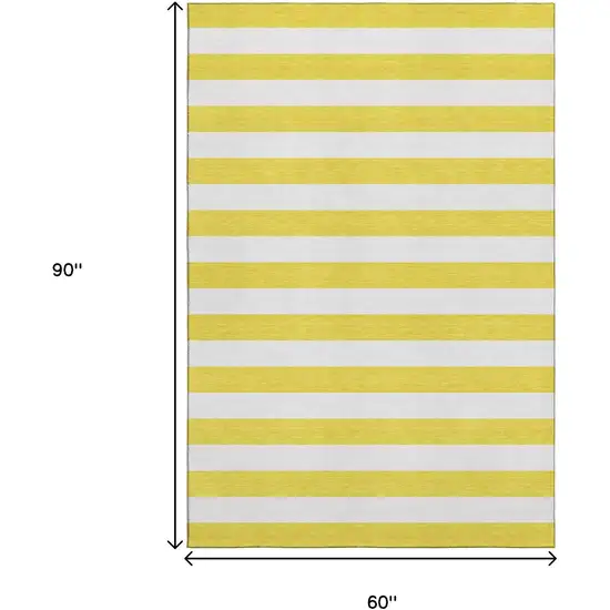 Yellow And Ivory Striped Washable Area Rug With UV Protection Photo 7